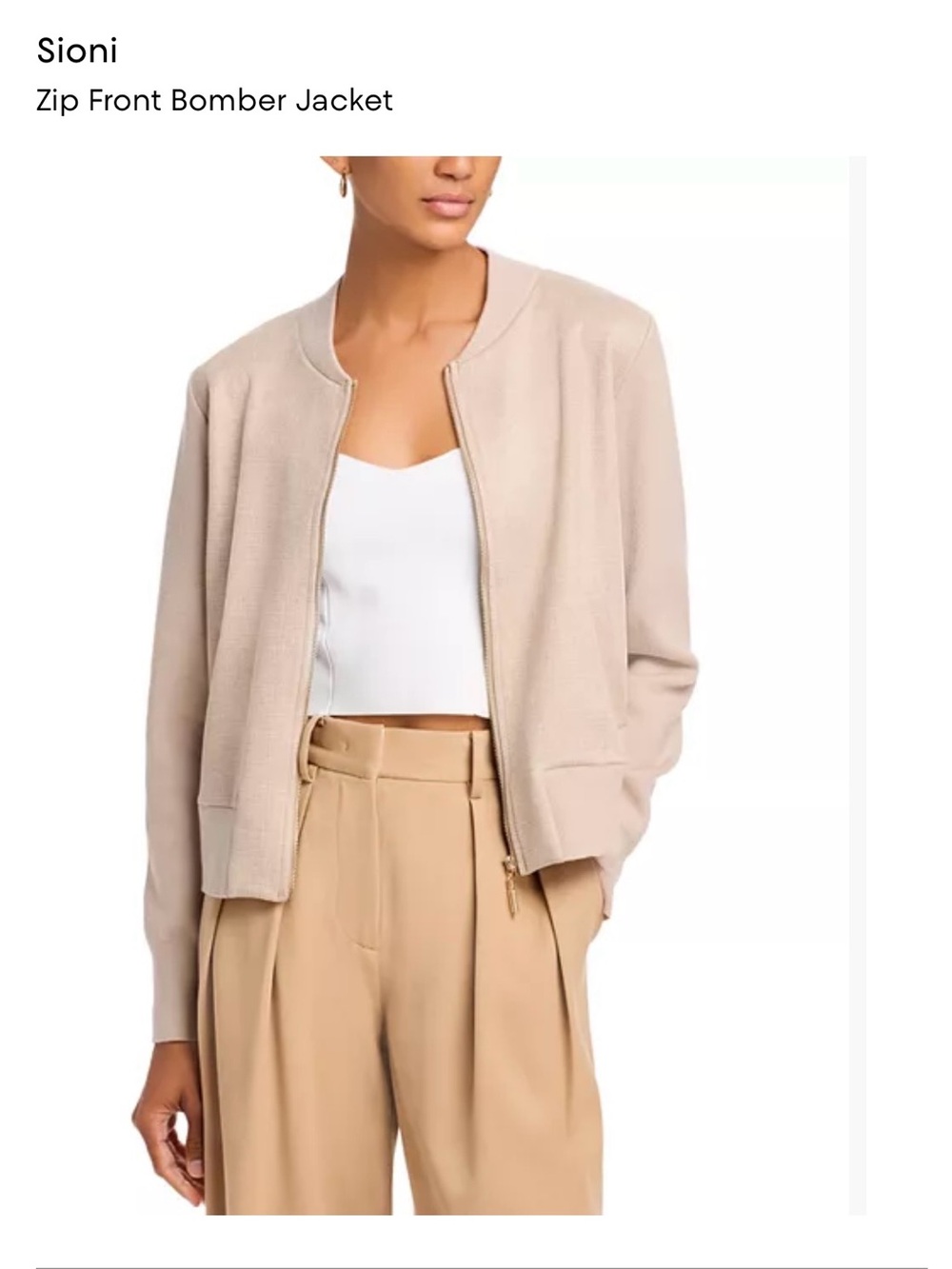 Sioni Light Beige Zip-Front Bomber Jacket